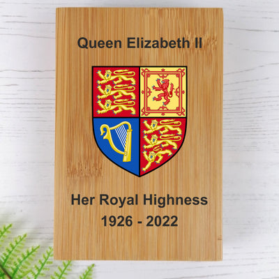 Queen Elizabeth II Coat of Arms Memorial Bamboo Wood Plaque