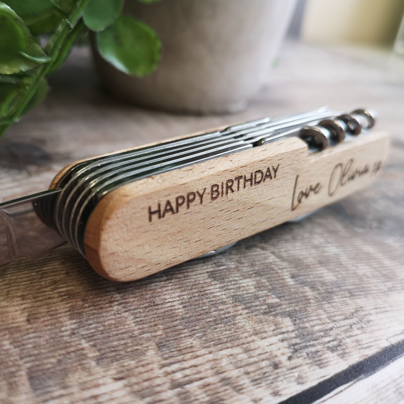 Personalised Stainless Steel Pocket Knife With Beech Wood Handle - Fancy