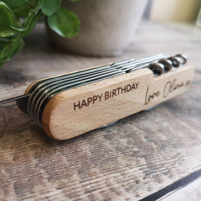 Personalised Stainless Steel Pocket Knife With Beech Wood Handle - Fancy