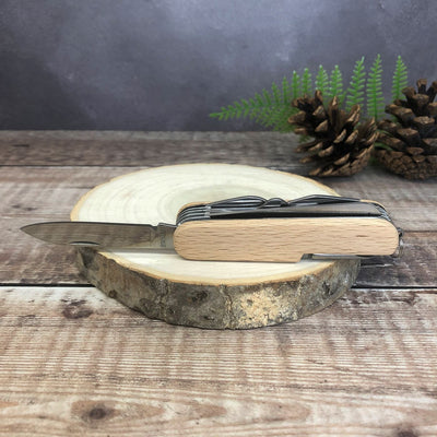 Personalised Stainless Steel Pocket Knife With Beech Wood Handle - Fancy