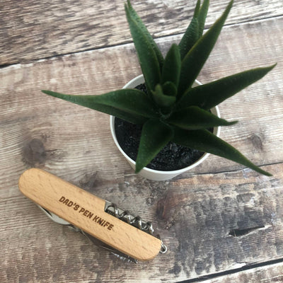 Personalised Stainless Steel Pocket Knife With Beech Wood Handle - Plain