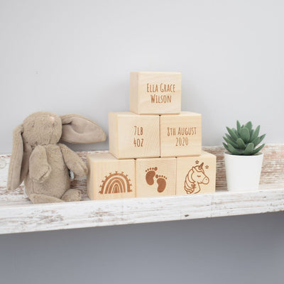 Personalised Beech Wood Baby Building Blocks - Rainbow