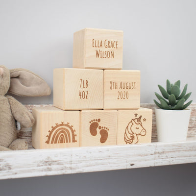 Personalised Beech Wood Baby Building Blocks - Rainbow