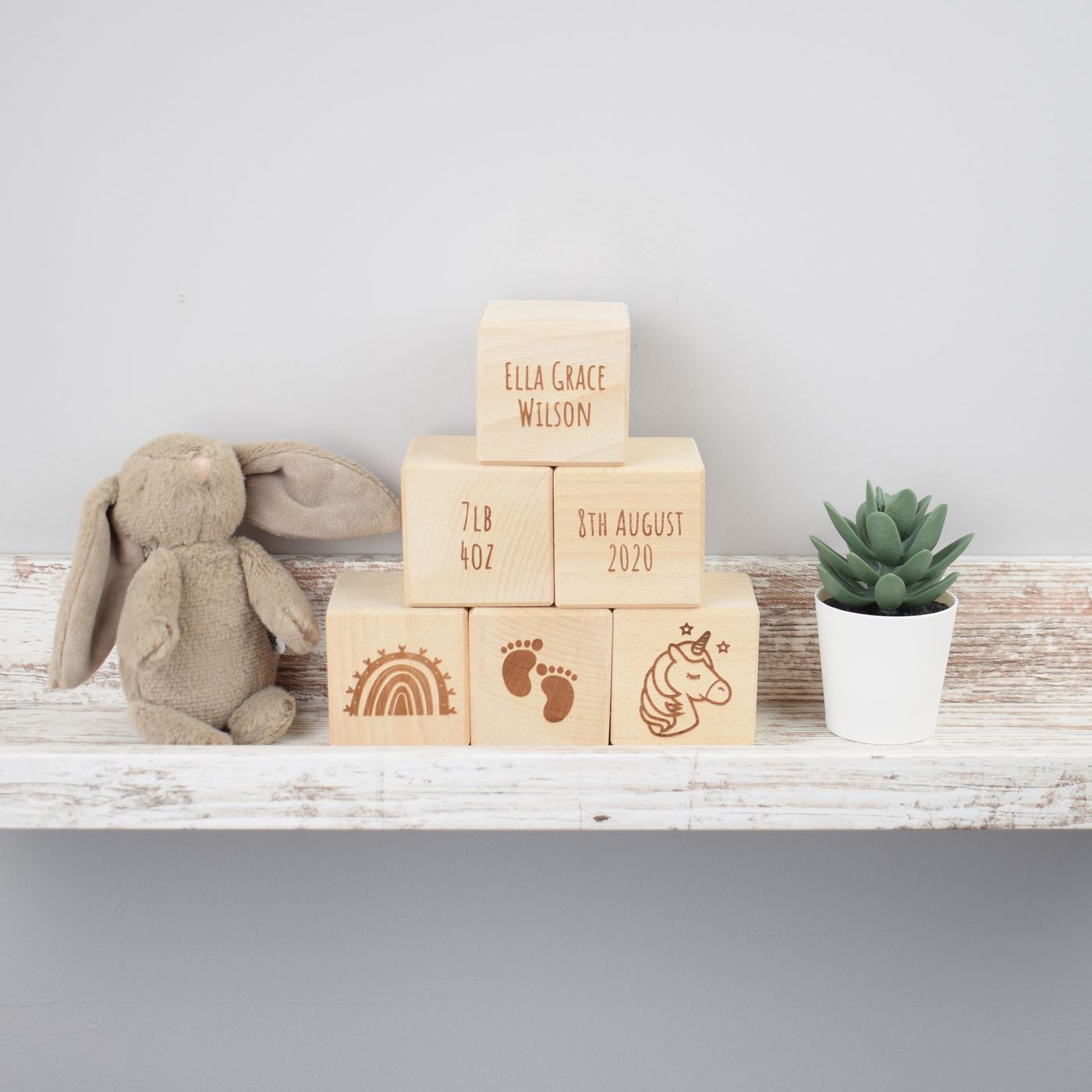Personalised Beech Wood Baby Building Blocks - Rainbow