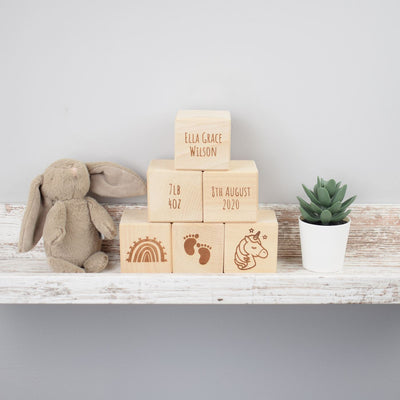 Personalised Beech Wood Baby Building Blocks - Rainbow