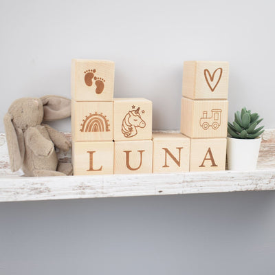 Personalised Beech Wood Baby Building Blocks - Rainbow