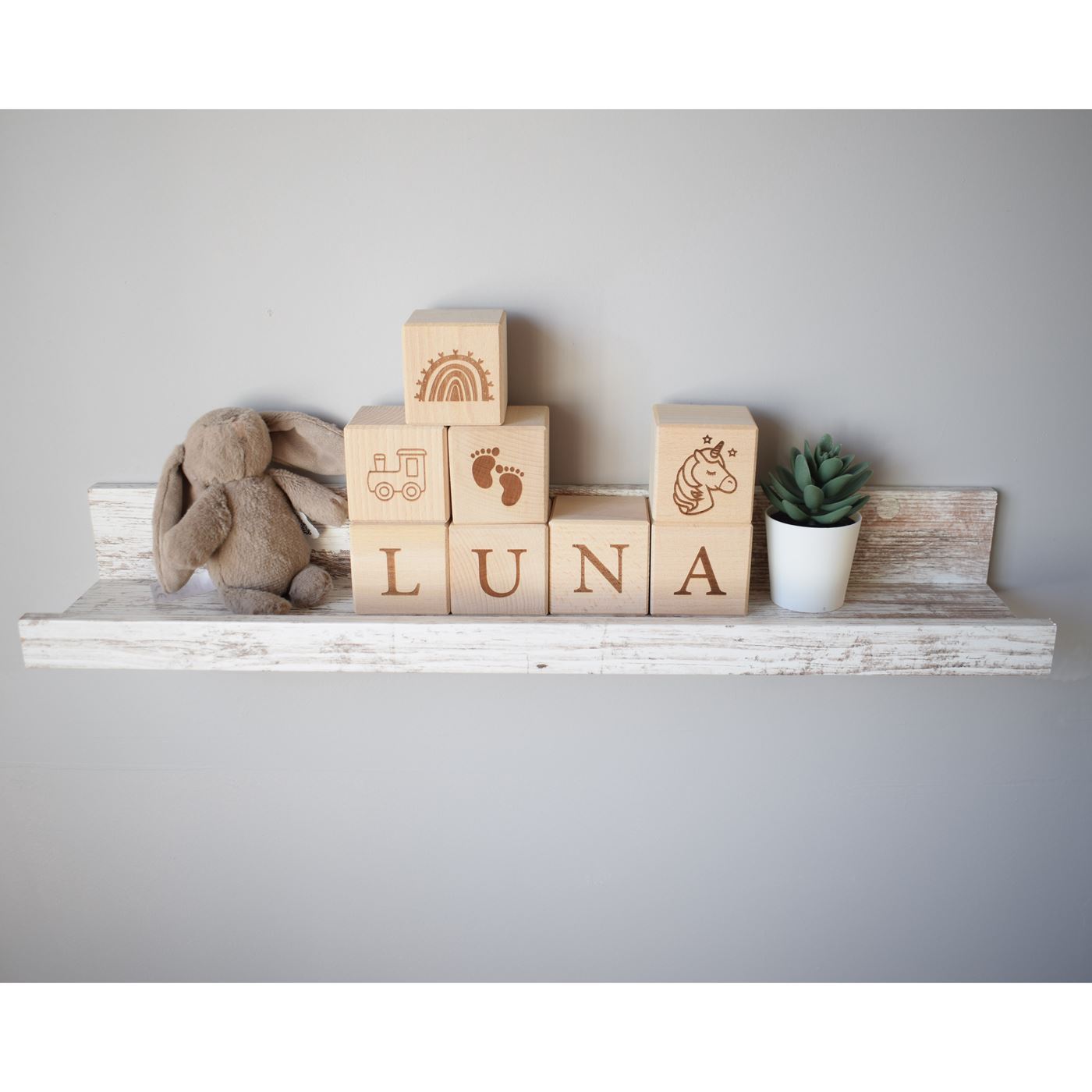 Personalised Beech Wood Baby Building Blocks - Rainbow