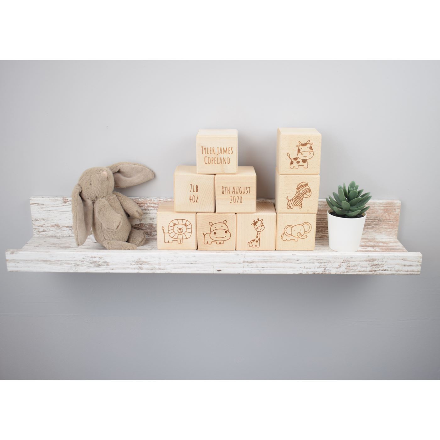 Personalised Beech Wood Baby Building Blocks - Safari