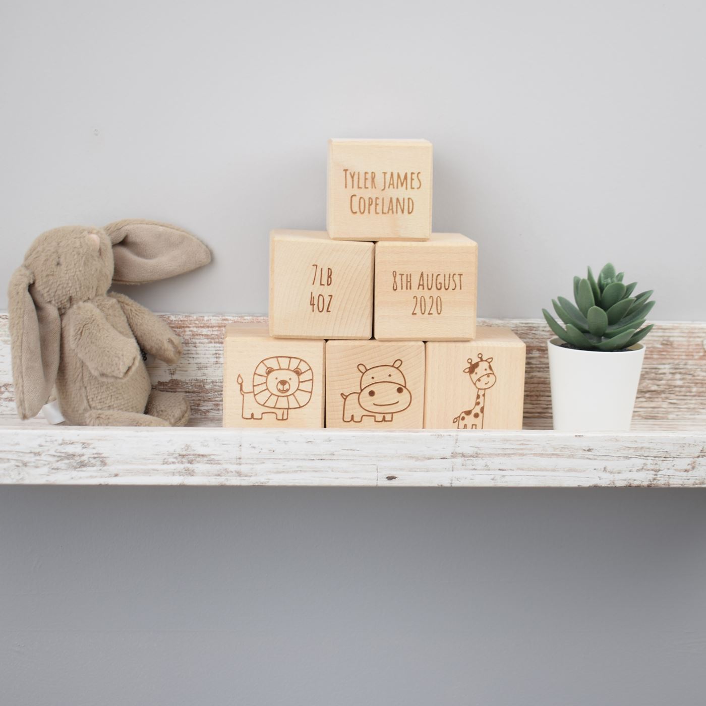 Personalised Beech Wood Baby Building Blocks - Safari