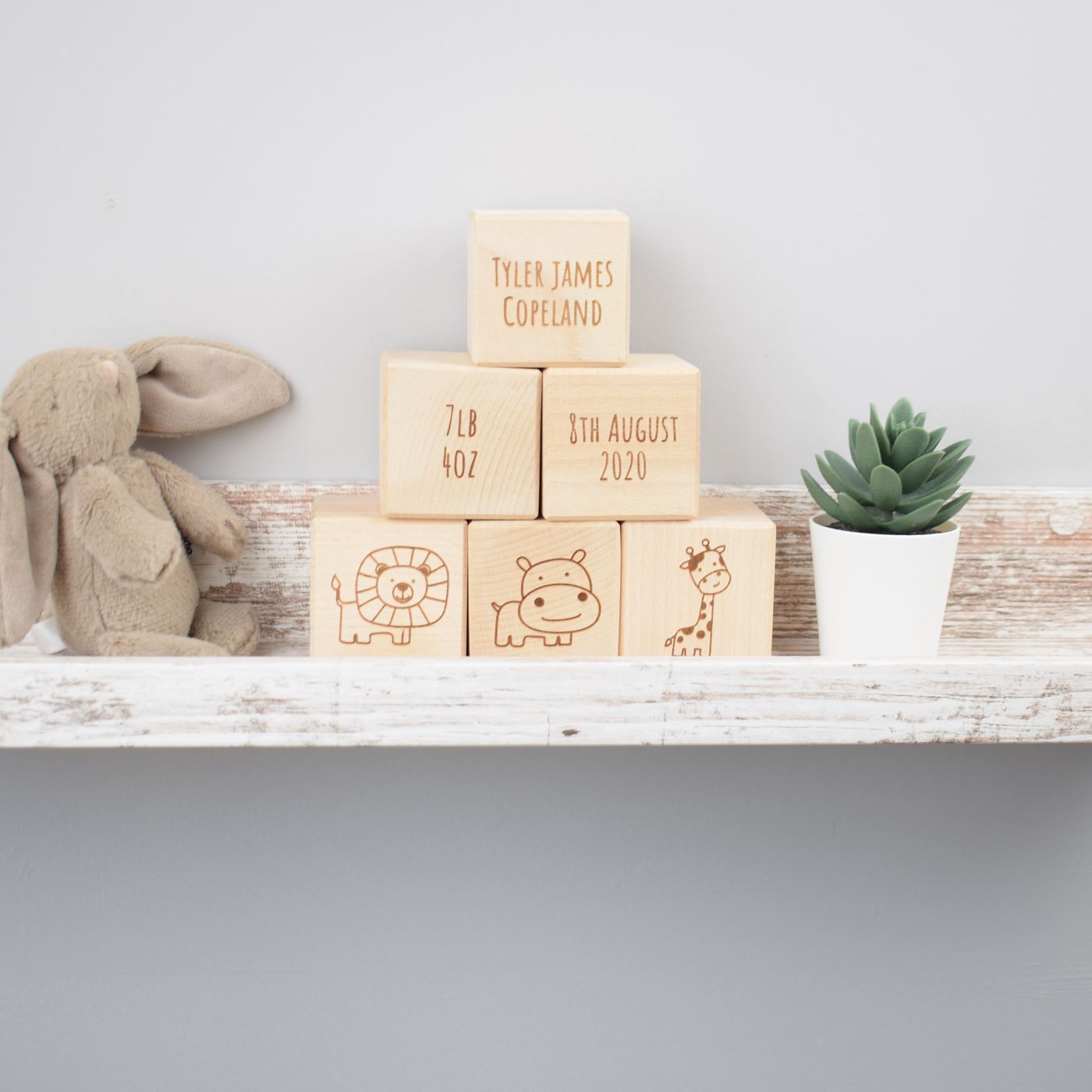 Personalised Beech Wood Baby Building Blocks - Safari