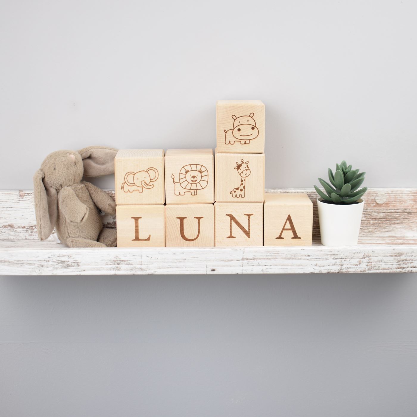 Personalised Beech Wood Baby Building Blocks - Safari
