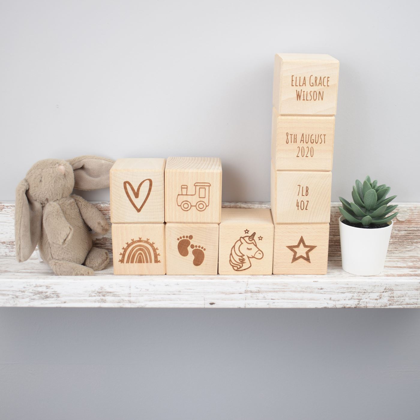 Personalised Beech Wood Baby Building Blocks - Rainbow