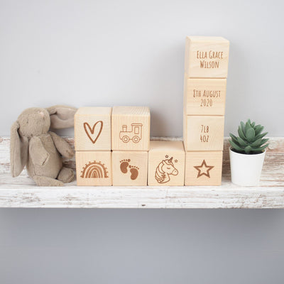 Personalised Beech Wood Baby Building Blocks - Rainbow