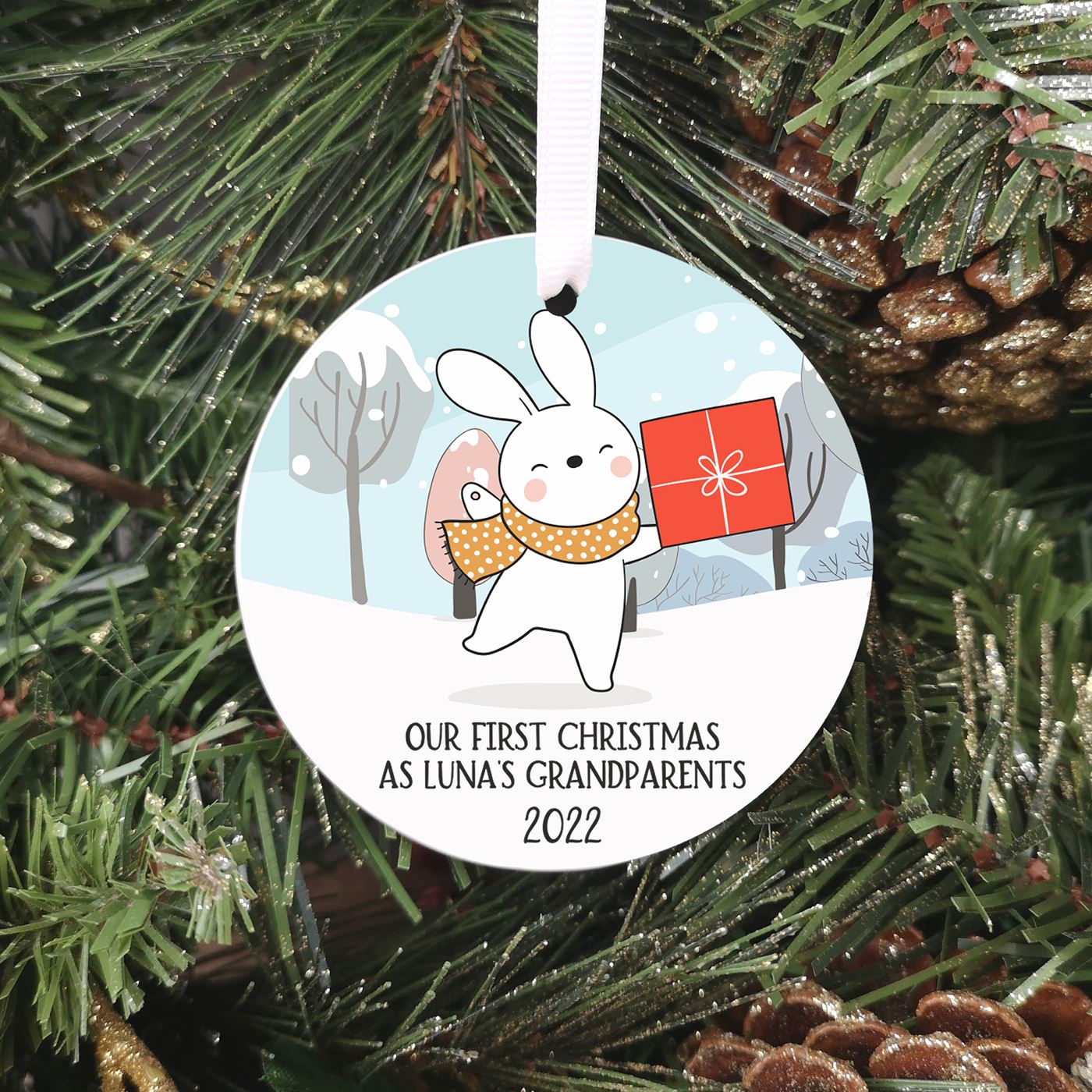 Personalised Ceramic First Christmas As Grandparents Bauble - Bunny