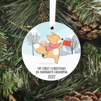 Personalised Ceramic 'Our First Christmas as Grandparents' Bauble - Fox