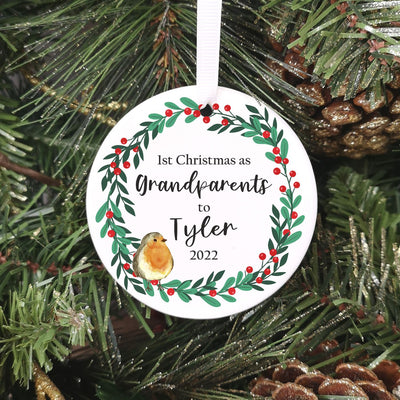 Personalised Ceramic '1st Christmas as Grandparents' Bauble