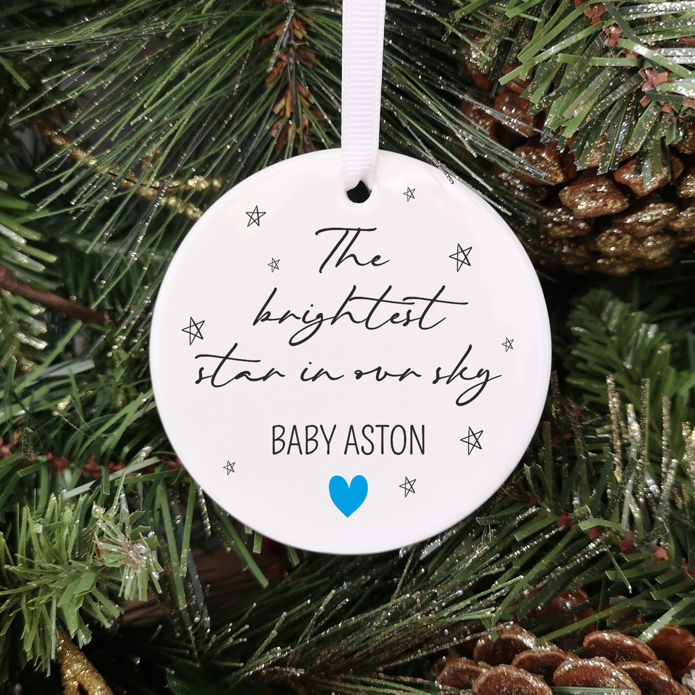 Personalised Baby Memorial Christmas Tree Bauble - The Brightest Star in our Sky