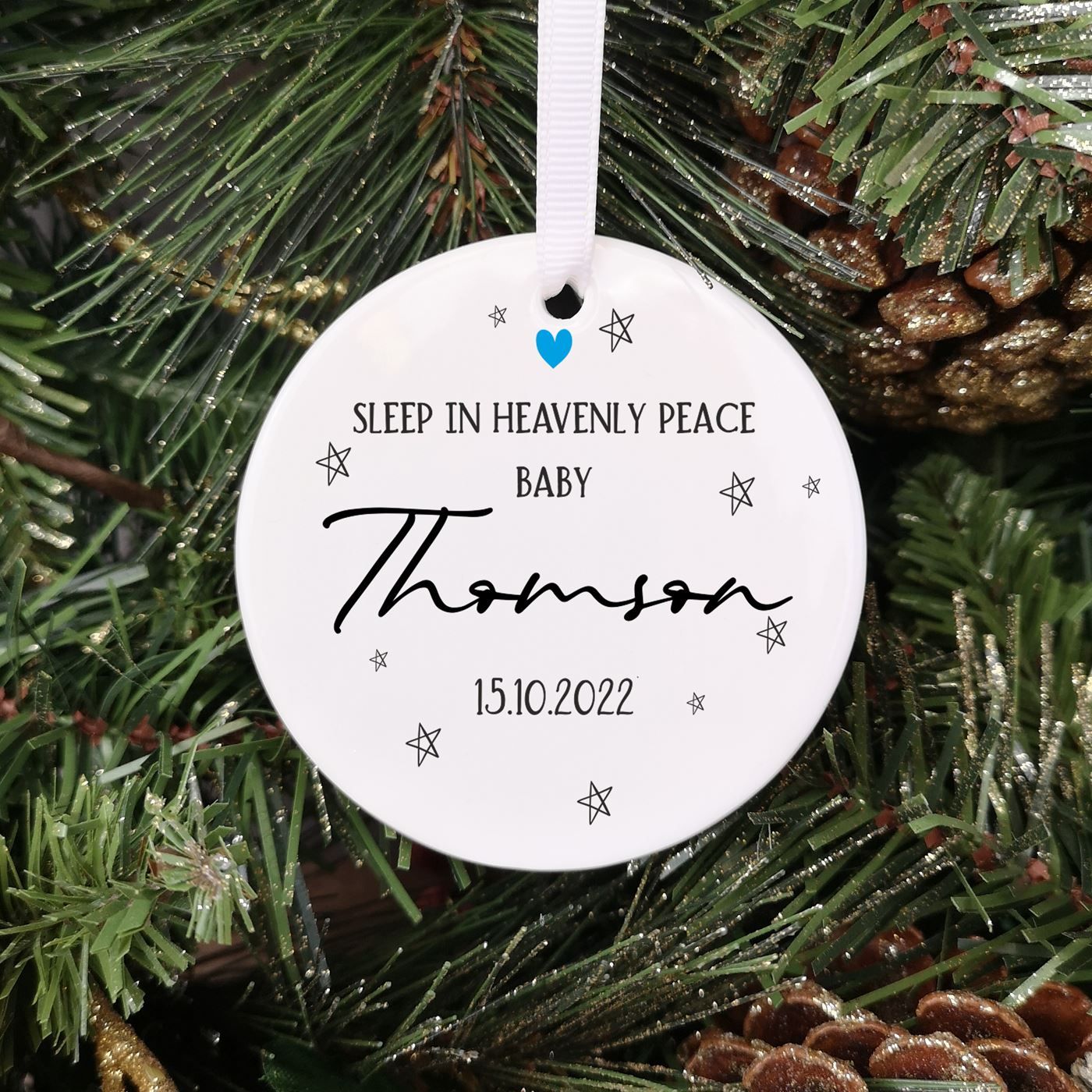 Personalised Baby Memorial Christmas Tree Bauble - Sleep In Heavenly Peace