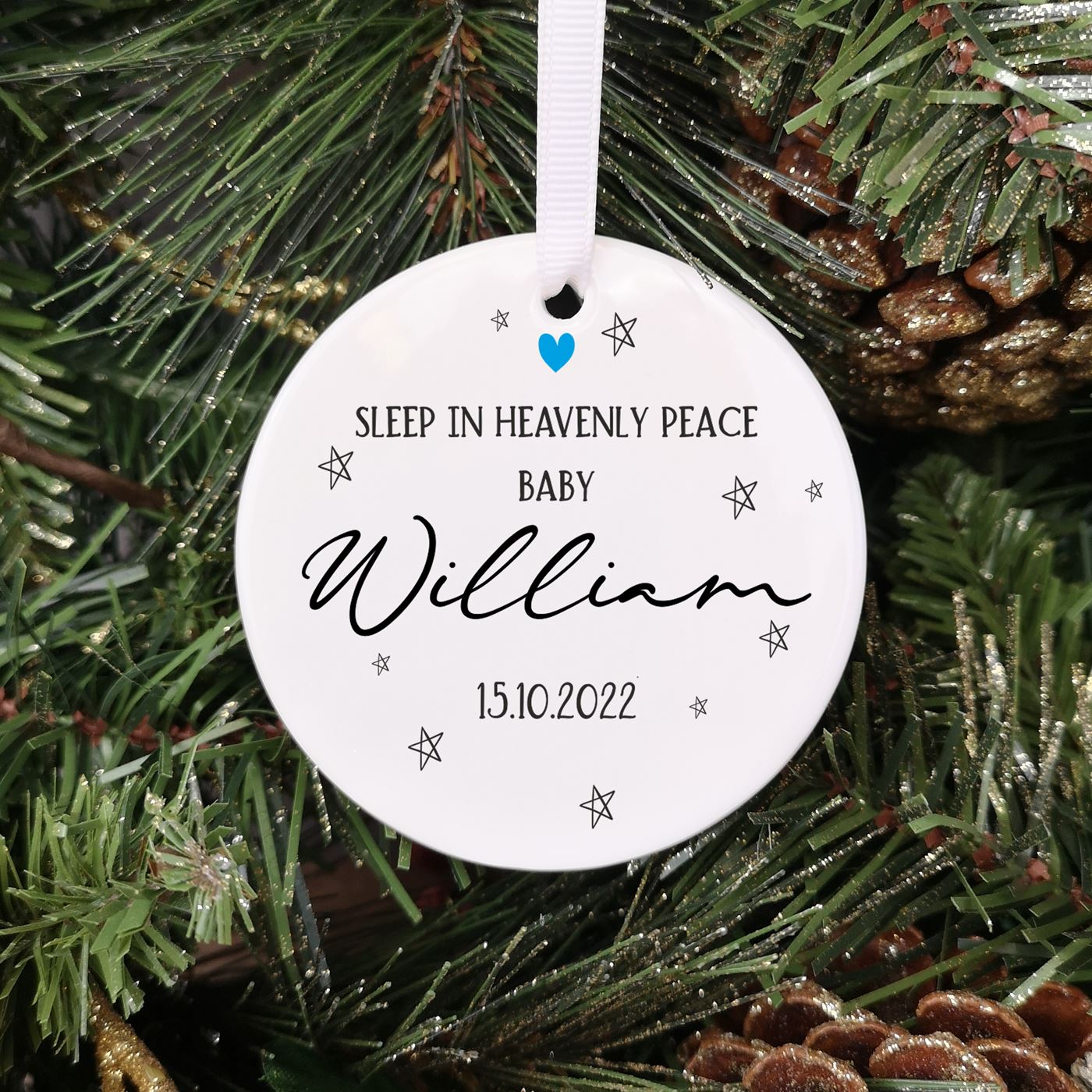 Personalised Baby Memorial Christmas Tree Bauble - Sleep In Heavenly Peace