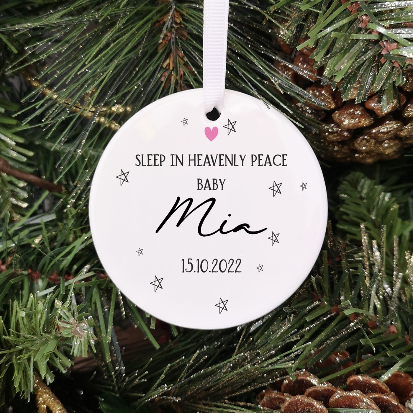 Personalised Baby Memorial Christmas Tree Bauble - Sleep In Heavenly Peace