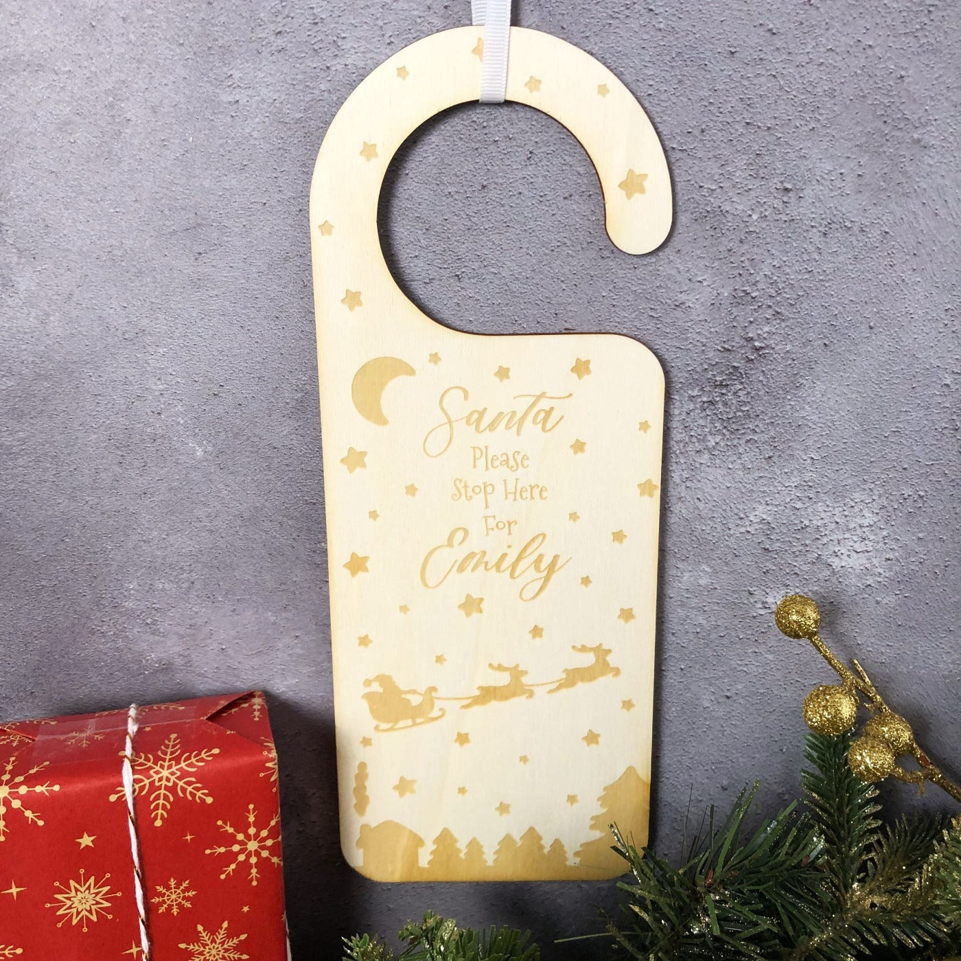 Personalised "Santa, Please Stop Here" Christmas Door Hangers - Multiple Festive Designs