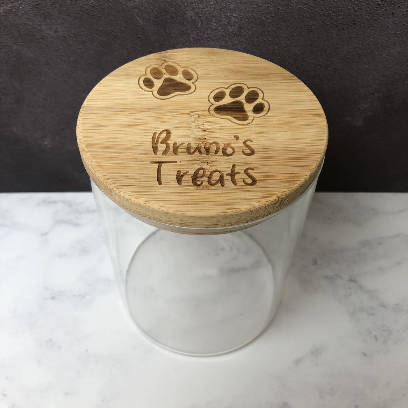 Personalised Glass Dog Treat Jar with Bamboo Lid | Paws