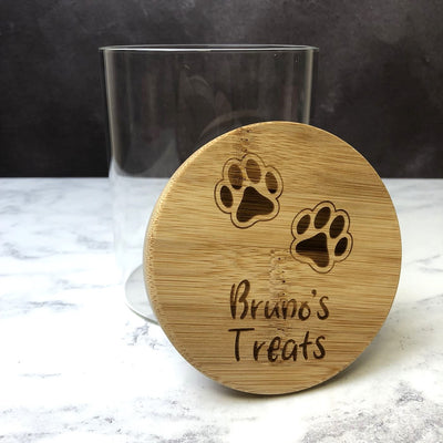 Personalised Glass Dog Treat Jar with Bamboo Lid | Paws