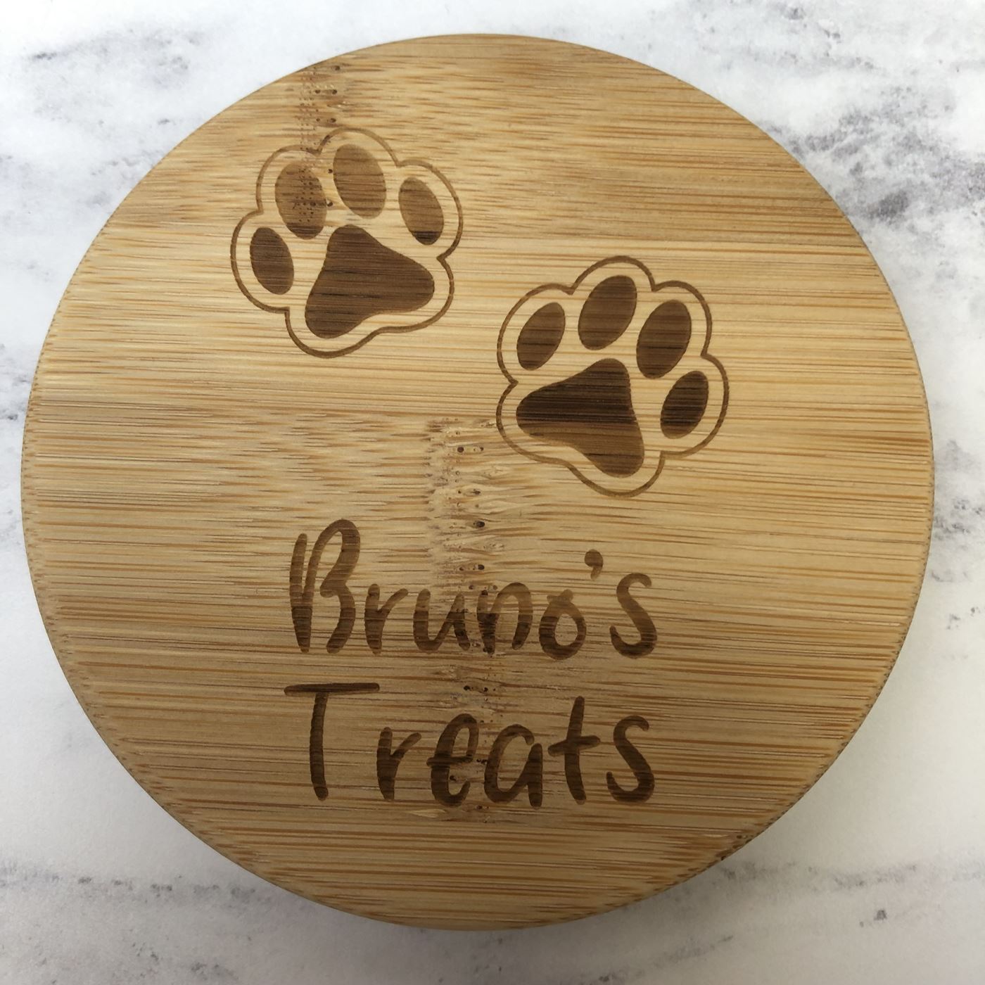 Personalised Glass Dog Treat Jar with Bamboo Lid | Paws