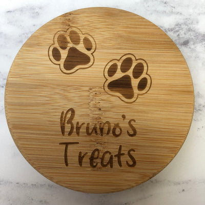 Personalised Glass Dog Treat Jar with Bamboo Lid | Paws