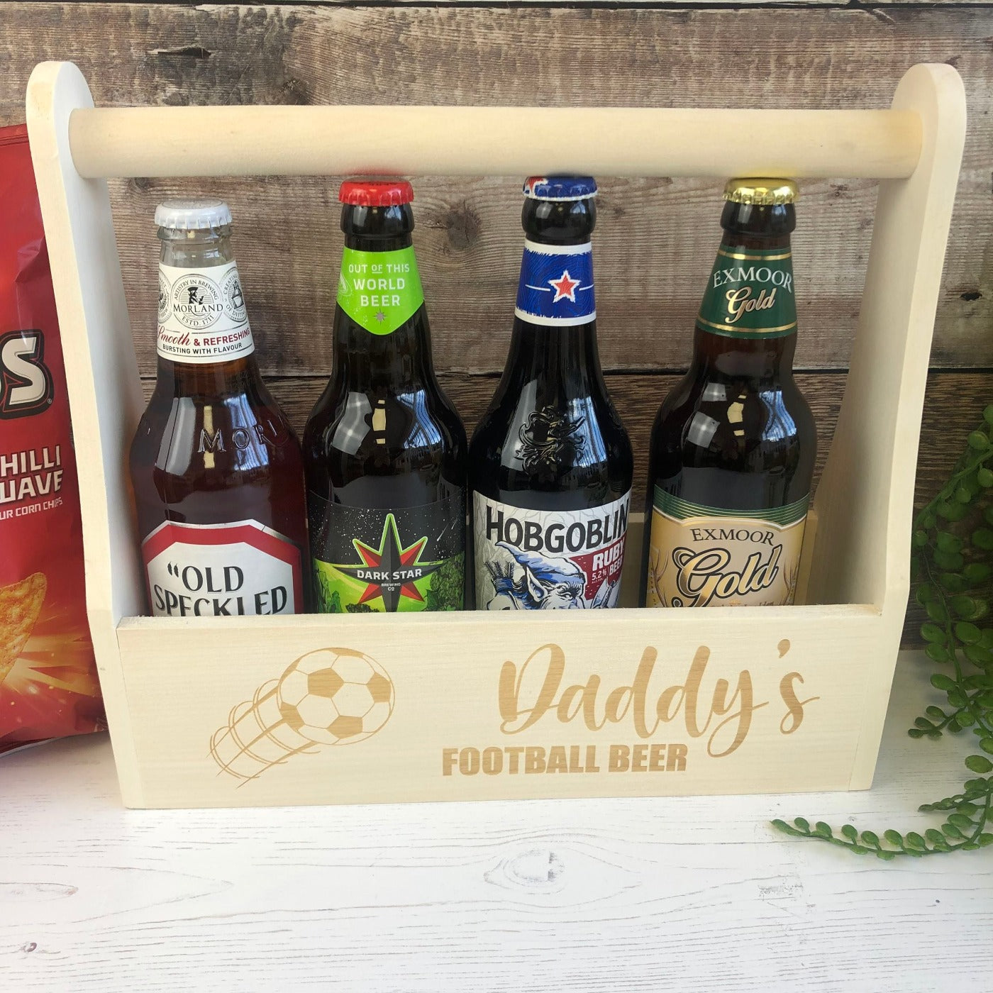 Personalised Wooden Beer Carrier - Daddy's Football Beer