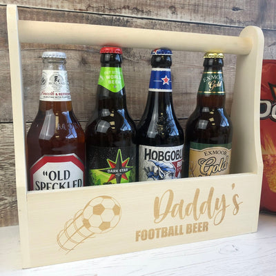 Personalised Wooden Beer Carrier - Daddy's Football Beer