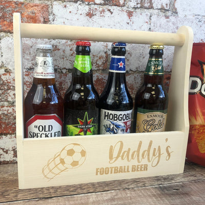 Personalised Wooden Beer Carrier - Daddy's Football Beer