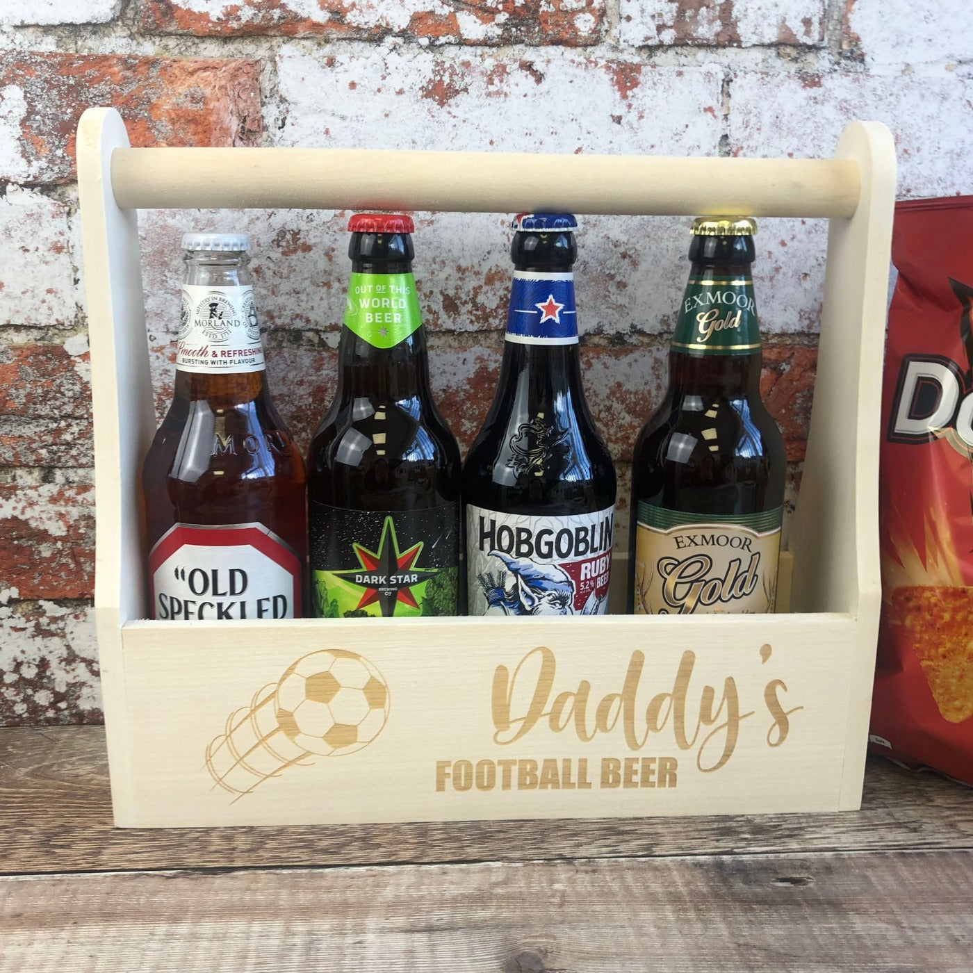 Personalised Wooden Beer Carrier - Daddy's Football Beer