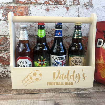 Personalised Wooden Beer Carrier - Daddy's Football Beer