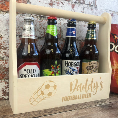 Personalised Wooden Beer Carrier - Daddy's Football Beer
