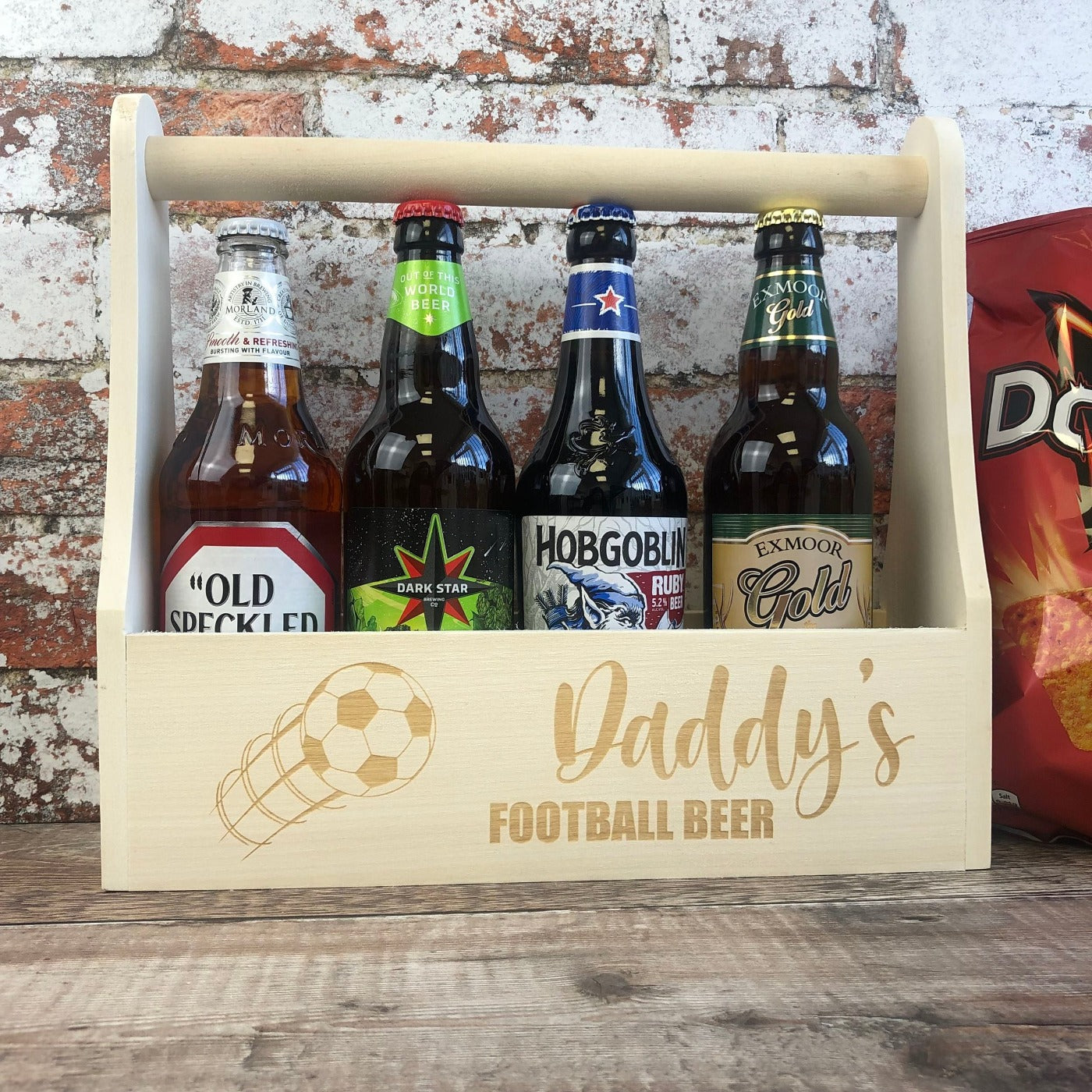 Personalised Wooden Beer Carrier - Daddy's Football Beer