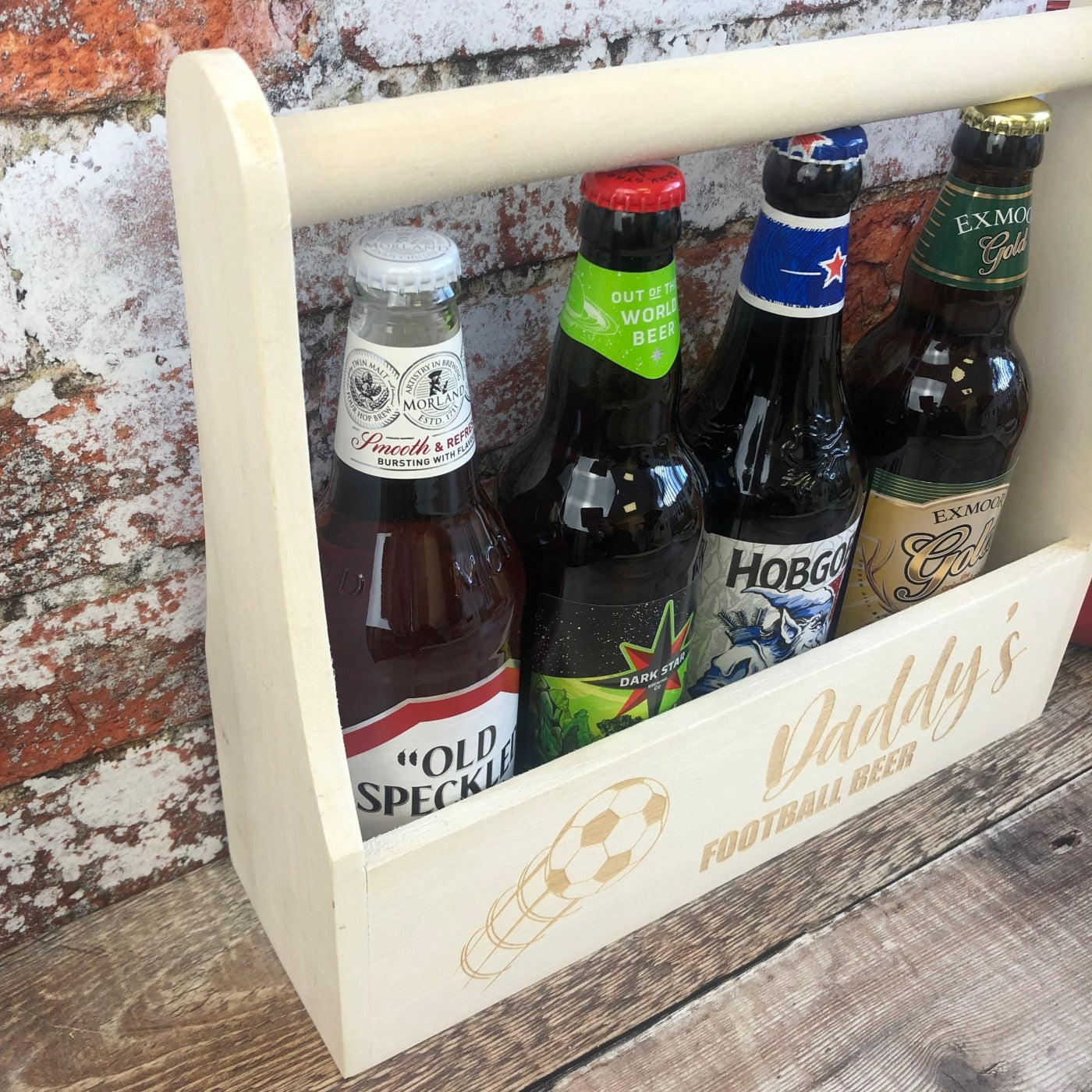 Personalised Wooden Beer Carrier - Daddy's Football Beer