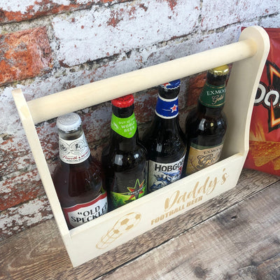 Personalised Wooden Beer Carrier - Daddy's Football Beer