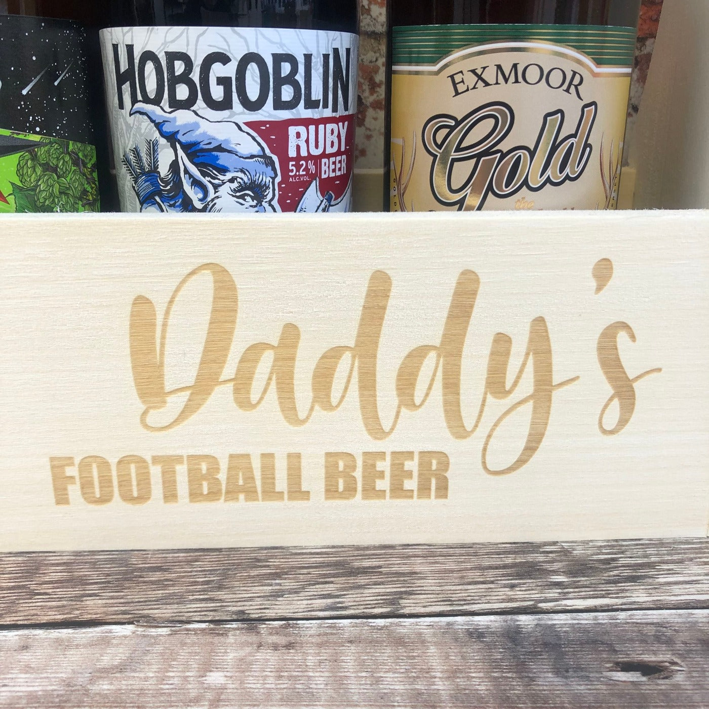 Personalised Wooden Beer Carrier - Daddy's Football Beer
