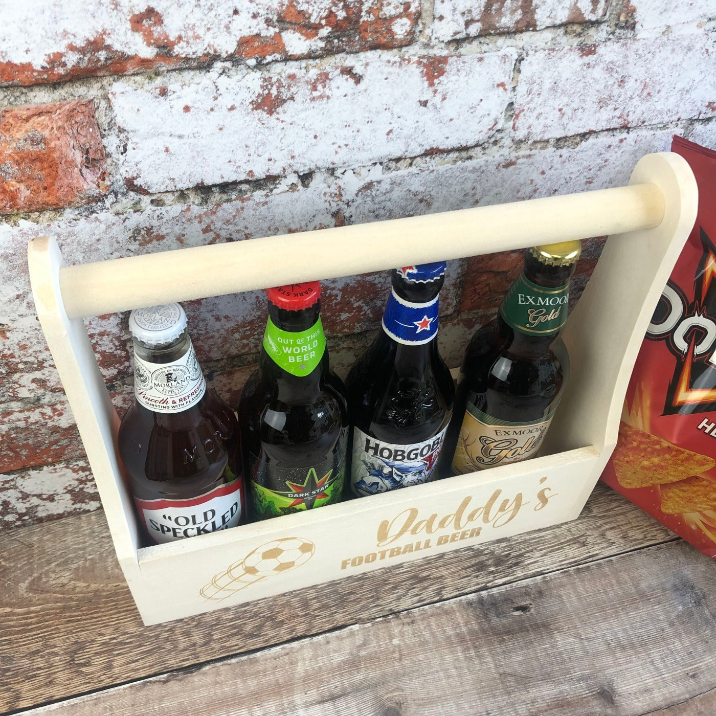 Personalised Wooden Beer Carrier - Daddy's Football Beer