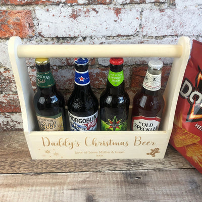 Personalised Wooden Beer Carrier - Daddy's Christmas Beer