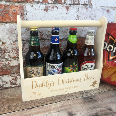 Personalised Wooden Beer Carrier - Daddy's Christmas Beer