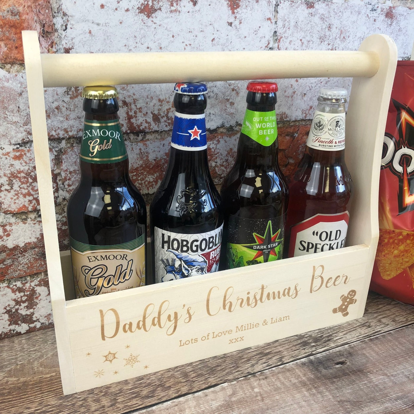 Personalised Wooden Beer Carrier - Daddy's Christmas Beer