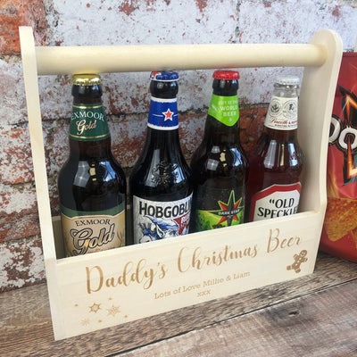 Personalised Wooden Beer Carrier - Daddy's Christmas Beer