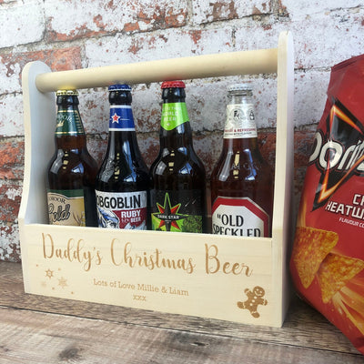 Personalised Wooden Beer Carrier - Daddy's Christmas Beer