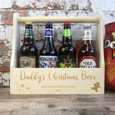 Personalised Wooden Beer Carrier - Daddy's Christmas Beer