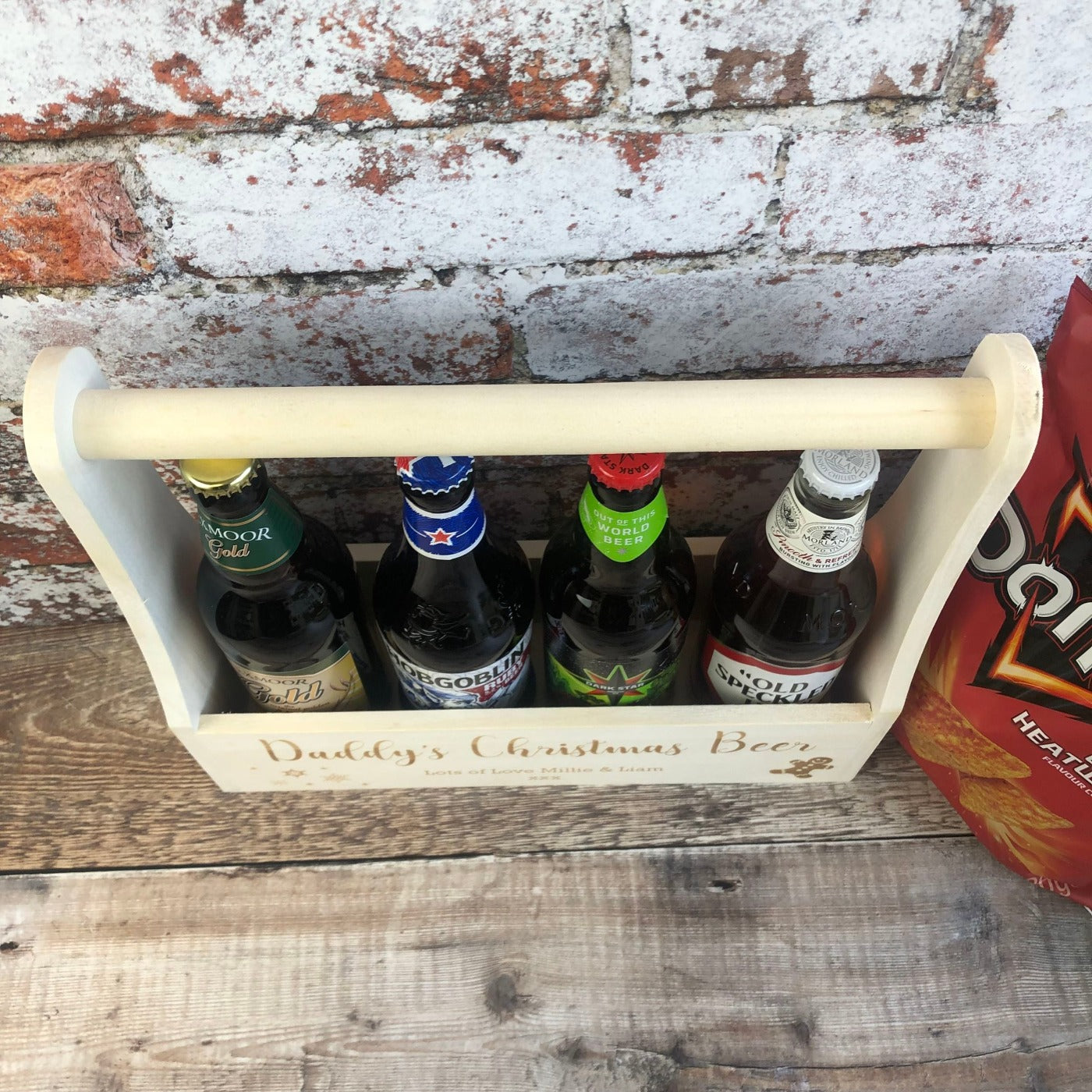 Personalised Wooden Beer Carrier - Daddy's Christmas Beer