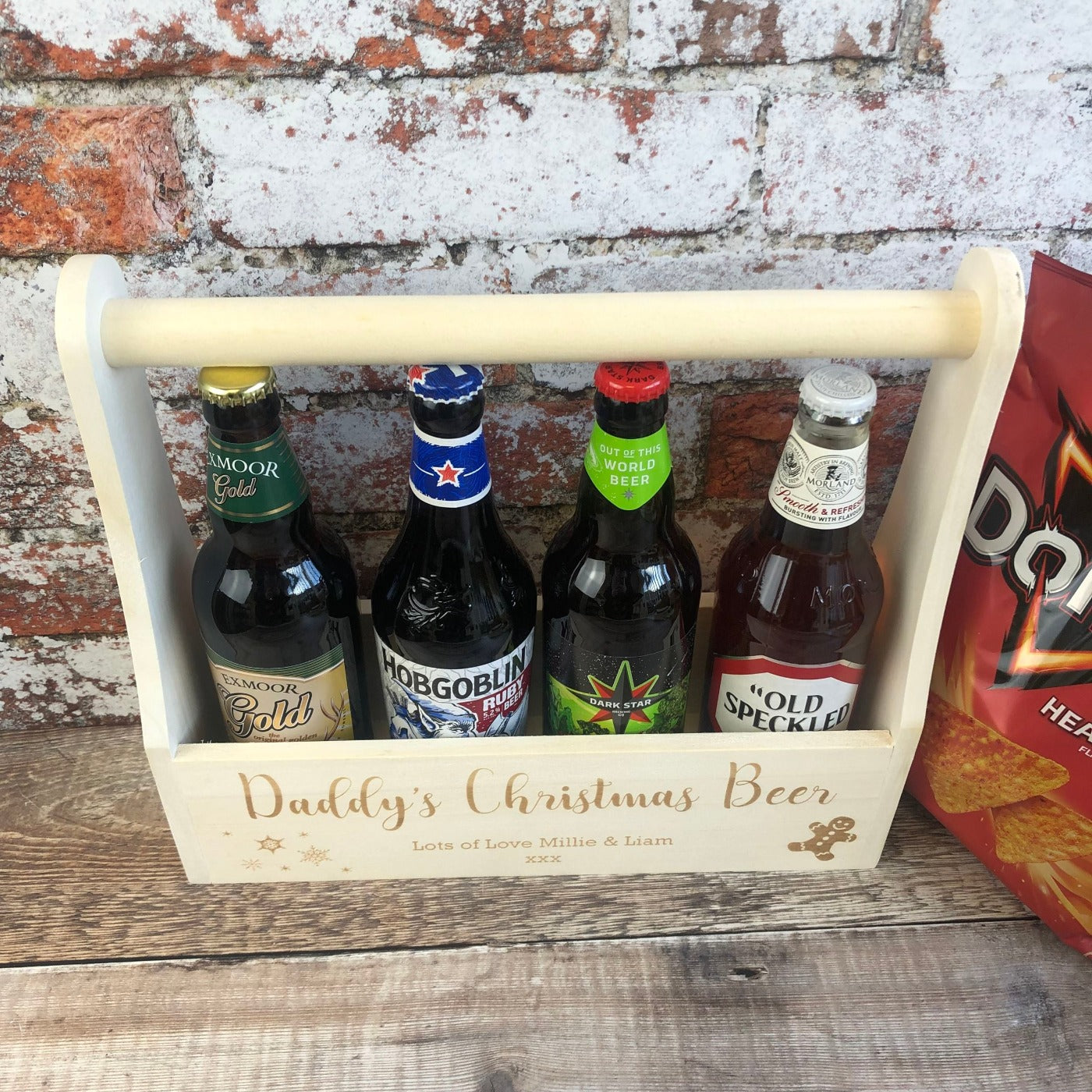 Personalised Wooden Beer Carrier - Daddy's Christmas Beer