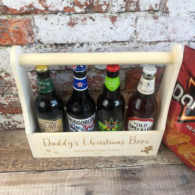 Personalised Wooden Beer Carrier - Daddy's Christmas Beer