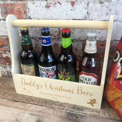Personalised Wooden Beer Carrier - Daddy's Christmas Beer